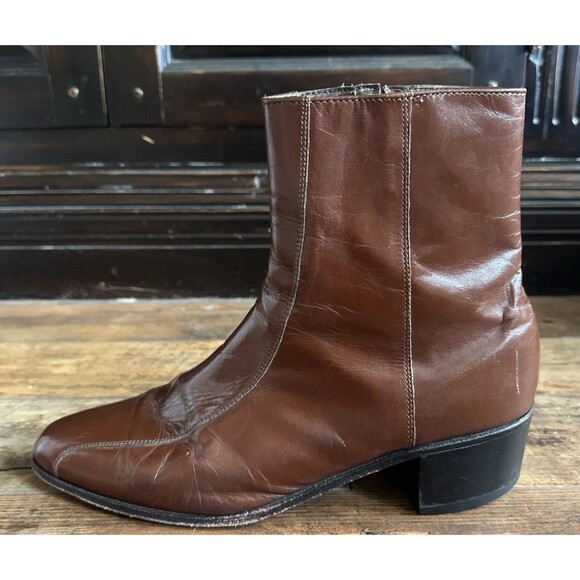 Florsheim Duke Cognac Smooth Leather Bike Toe Side Zipper Boots USA Men Size 10D main image 4
